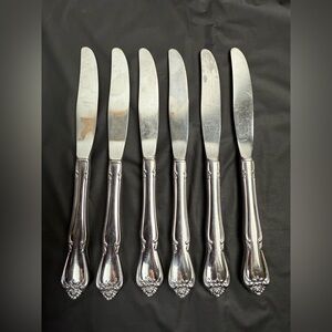 Vtg ONEIDA Arbor Rose True Rose Stainless Floral Handle‎ Knives Hollow Set of 6